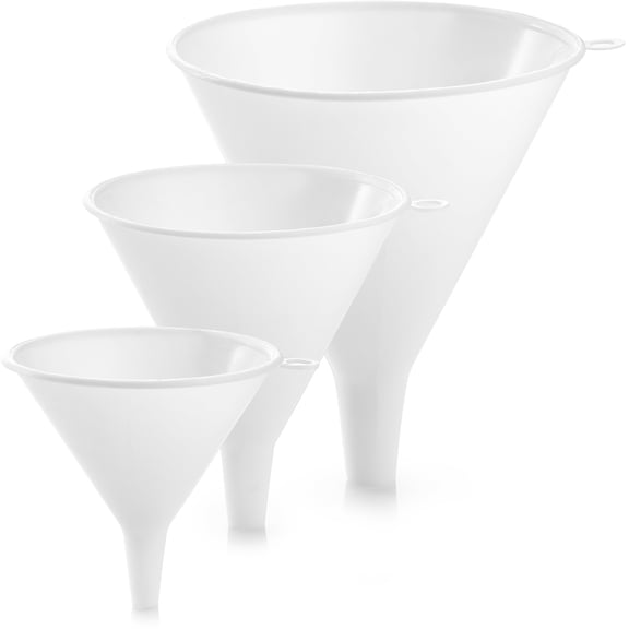 3-Piece Cooking Funnel Set, Plastic Large Medium Small Funnels for Kitchen Lab Restaurant, Leakproof Transfer of Oil Juice Coffee, White