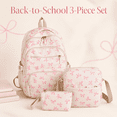 thumbnail image 1 of 3 Piece Coquette Bow Print Backpack Set, Lightweight Adjustable Straps Lightweight, Nylon Multi Compartment Bookbag, Cute Aesthetic Laptop Daypack for Back to School Travel Daily Use, 1 of 11