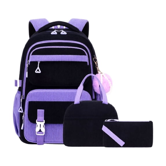 3 Piece Corduroy Backpack Set for Girls, Vintage Printed School Bag with Crossbody & Pencil Case, Large Capacity Soft Student Bookbag for Travel Daily Use