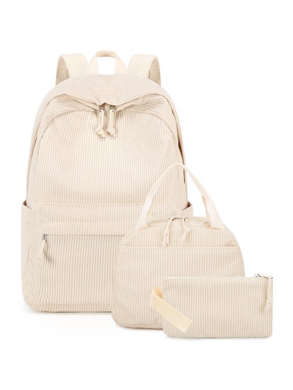 3-Piece Corduroy Backpack for Kids Ctue Girl Boys Bookbag with Lunch Bag and Pencil Case Women Men Daily Use School Bag Back to School Gifts