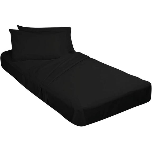 3 Piece Cot Fitted Sheet for Camping Cot,Guest Bed,Rv Bunk,Cot Size - 30" x 76" Inch - Fited Cot Sheet, 6" Inch Deep Pocket With Pillowcases - Black Solid