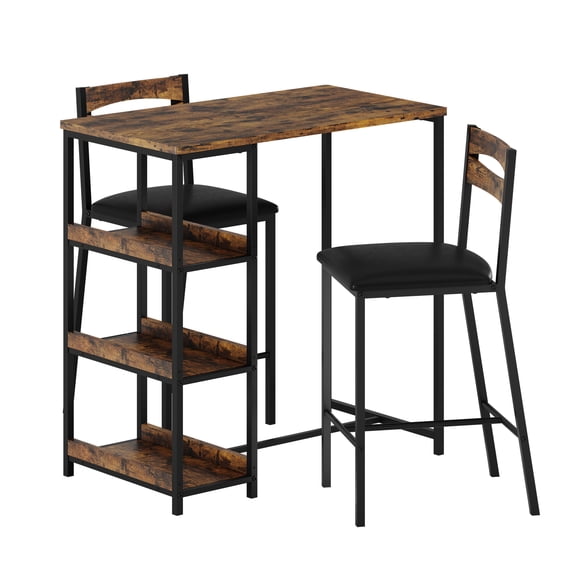 3-Piece Counter Height Bar Table Set for 2 – Space-Saving Design with 3-Tier Storage, Wine Rack & Padded Stools – Ideal for Small Apartments