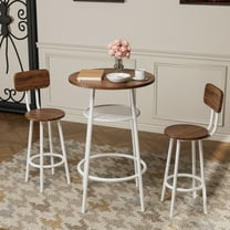 3 Piece Counter Height Dining Set, Paproos 23" Round Bar Table and 2 Bar Stools, Pub Table with Storage Rack, Bar Stools with Backrest, Industrial Bar Table Set for Kitchen Breakfast Nook, Brown