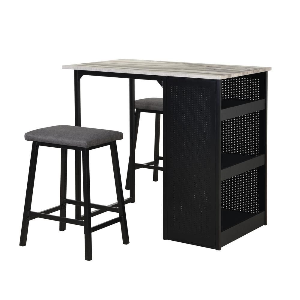 5-Piece Counter Height Faux Marble Dining Set with Black Iron Frame