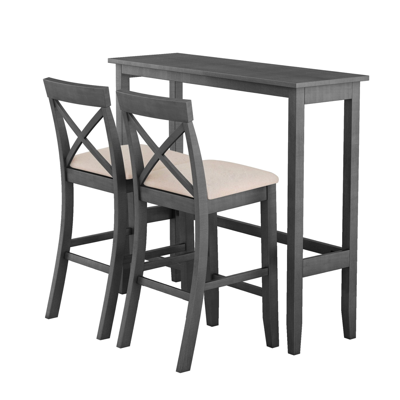 3 Piece Counter Height Table Set, Farmhouse 48"Rectangular Wood Bar ...