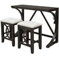 3 Piece Couter Height Diig Set With Upholstered Stools Farmhouse Small