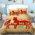 thumbnail image 1 of 3-Piece Cowboy Themed Duvet Cover Set - Red Cow Silhouettes on Beige with 'Cowboy Let's Go' & 'GIRLS' in Green - Fun Bedding for Young Adventurers, 1 of 4