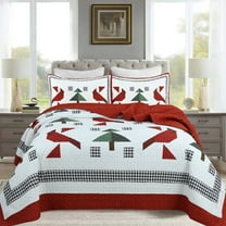 3-Piece Cozy Winter Red Cardinals Christmas Quilt Bedspread Set – Festive Holiday Bedding, Ultra-Soft Polyester, Queen/King Size ME509