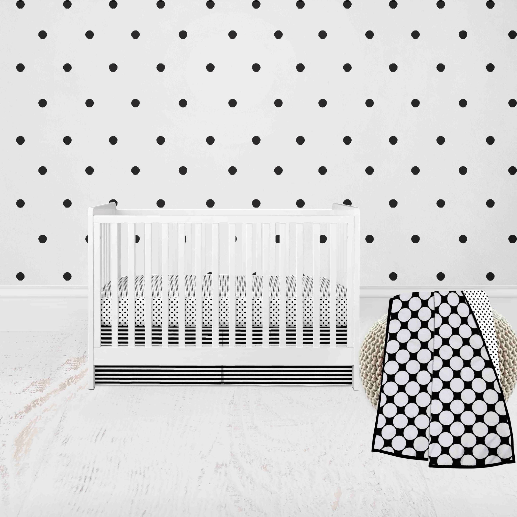 3-Piece Crib Bedding Set - Dots Pin Stripes Black/White Unisex