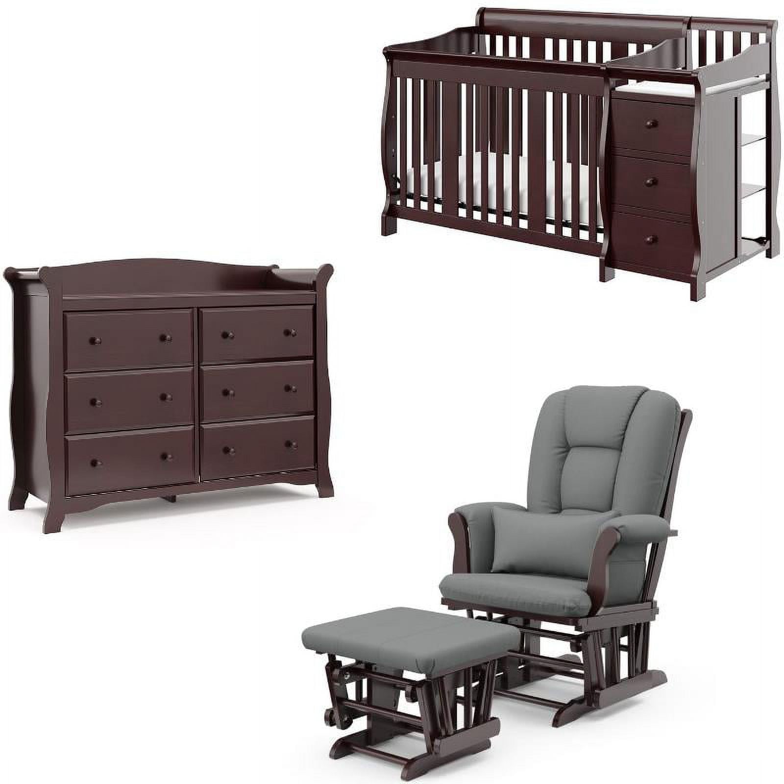 Home Square 3-Piece Crib and Changing Table Set with Dresser and Glider Ottoman