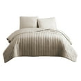 thumbnail image 1 of 3 Piece Crinkle Queen Size Coverlet Set with Vertical Stitching, Pink- Saltoro Sherpi, 1 of 5