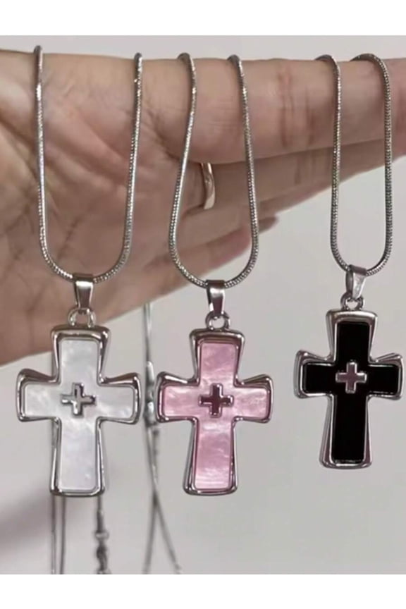 3-Piece Cross Pendant Necklace Set With Stainless Steel Chain