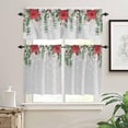 thumbnail image 1 of 3 Piece Curtains Tiers and Valances Set, Christmas Poinsettia Flower Pine Cones Eucalyptus Leaf Winter Snowflake Gray Rod Pocket Short Window Treatment Curtains Panel and Valance for Bathroom Kitchen, 1 of 6
