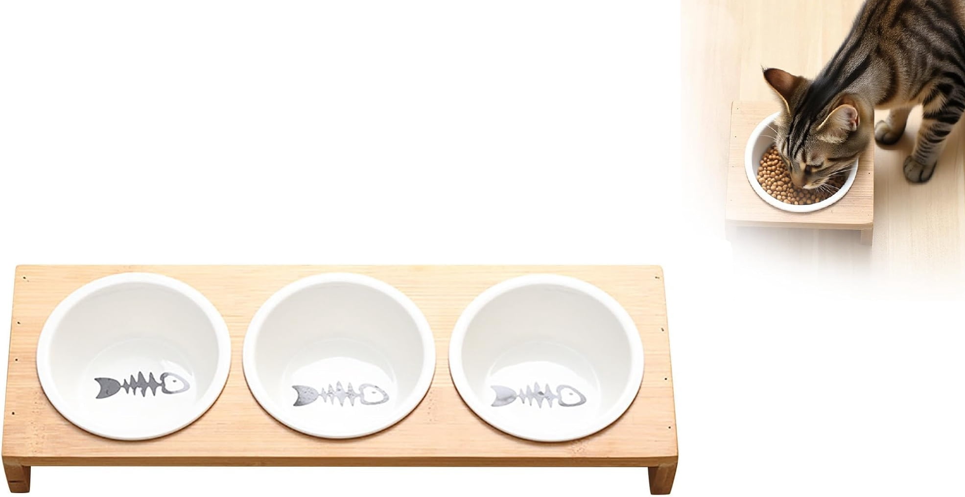 3-Piece Cute Ceramic Pet Bowls with Stand – Elevated Slanted Dog & Cat Food and Water Bowls, Anti-Slip Small Pet Dining Set (RL White 1 PC)