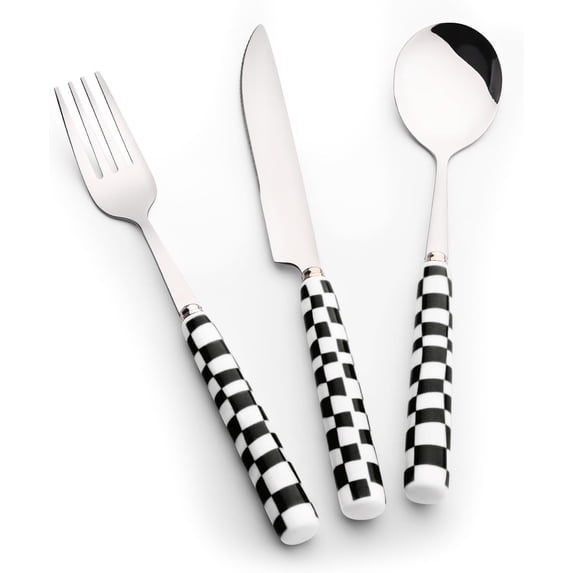 3-Piece Cutlery Set, Stainless Steel Flatware Sets with Black ...
