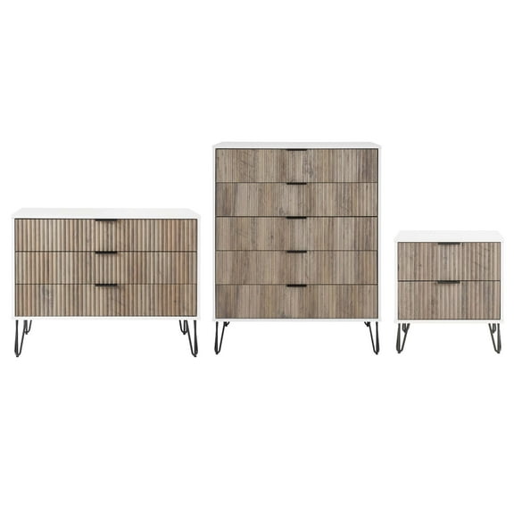 3-Piece DUMBO 5-Drawer Tall and 3-Drawer Dresser & Nightstand in Multi-Color