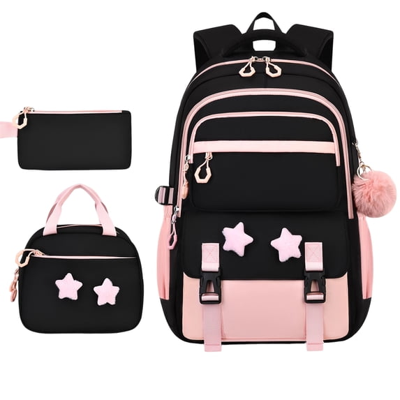 3-Piece Daily Carry Laptop Backpack Set with Insulated Lunch Bag and Pencil Pouch, Large Capacity Computer Bookbag, Lunch Waterproof Backpack for Women Men, Matching Stylish Bag Set