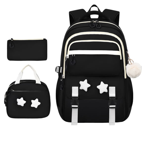 3-Piece Daily Carry Laptop Backpack Set with Insulated Lunch Bag and Pencil Pouch, Large Capacity Computer Bookbag, Lunch Waterproof Backpack for Women Men, Matching Stylish Bag Set