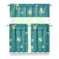 3-Piece Daisy Kitchen Curtain Set - Ruffled Valance and Tier Curtains with Rod Pocket, Fresh Floral Pattern for Farmhouse Kitchen Windows Decor, 54"x14"   27.5"x36"x2
