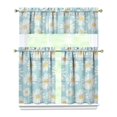 thumbnail image 1 of 3-Piece Daisy Kitchen Curtain Set - Ruffled Valance and Tier Curtains with Rod Pocket, Fresh Floral Pattern for Farmhouse Kitchen Windows Decor, 54"x14" + 27.5"x36"x2, 1 of 5