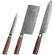 3 Piece Damascus Kitchen Knife Set - including Chefs Knife, Cleaver and Paring Knife