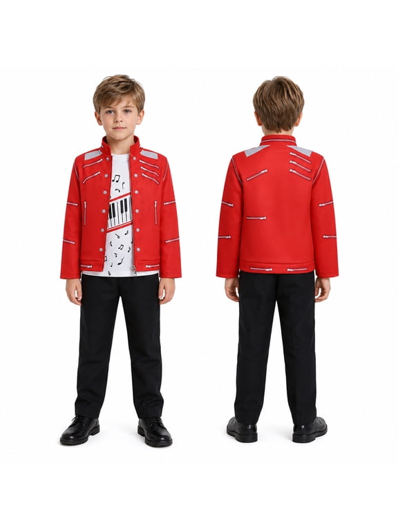 3-Piece Dance Star Costume Retro Stage Outfit Pop Star Halloween Costume Set with Jacket and Pants for Cosplay Party 120