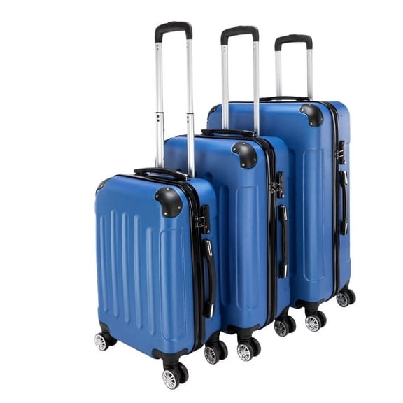3-Piece Dark Blue ABS Luggage Set - Lightweight Durable Spinner Wheel Suitcases (20"/24"/28") for Travel