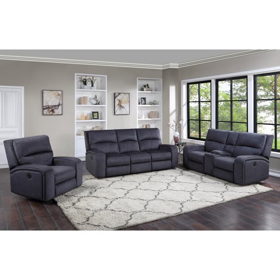 3 Piece Dark Gray Living Room Setup - Power Footrest, Charging Port, Seating, , , Chair Gray,