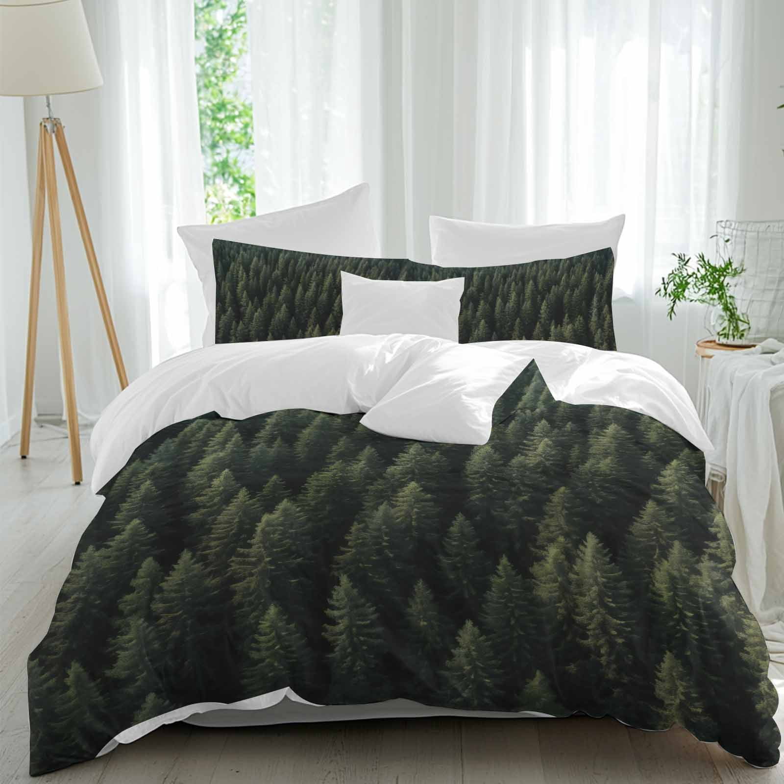 3 Piece Dark Green Forest Duvet Cover Set California King,Microfiber ...