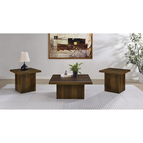 3-Piece Dark Pine Coffee Table Set with Two End Tables