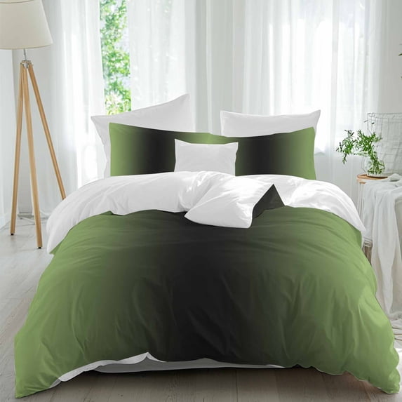 3 Piece Dark Sea Green Black Ombre Duvet Cover Set Queen Size,Microfiber Comforter/Quilt Cover with Corner Ties and 2 Pillowcases,Modern Gradient Abstract Art All Season Bedding with Zipper Closure