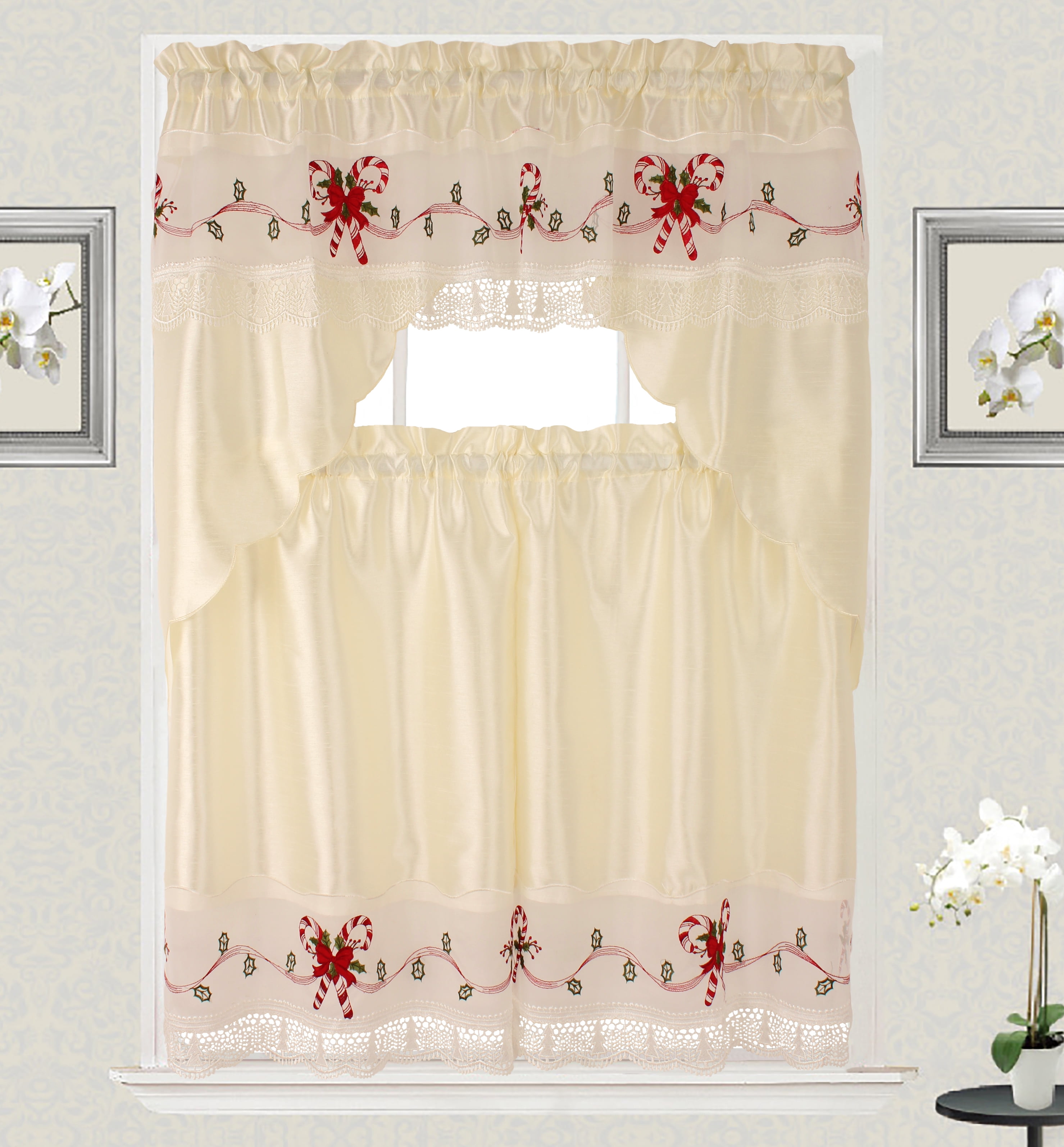 3Piece Decorative Christmas Holiday Design Embroidered candy cane