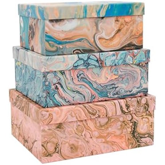 3-Piece Decorative Storage Boxes with Lids, Pigment Design, Table Decor, Cardboard Paperboard Keepsake box Set, Photo Storage Box for Memory, Home Decor, Modern Decoration Organizer
