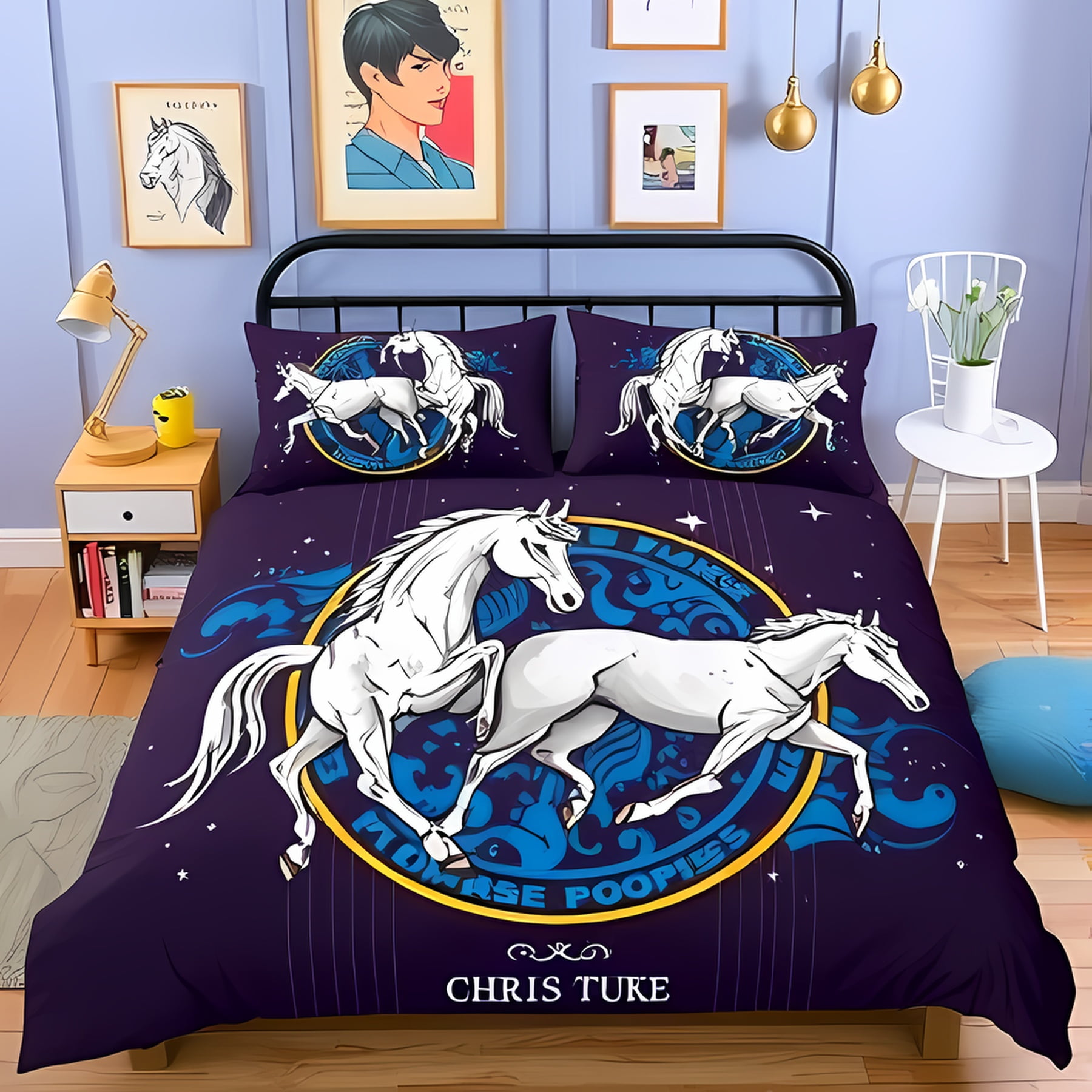 3-piece-deep-purple-duvet-cover-set-with-playful-white-horses