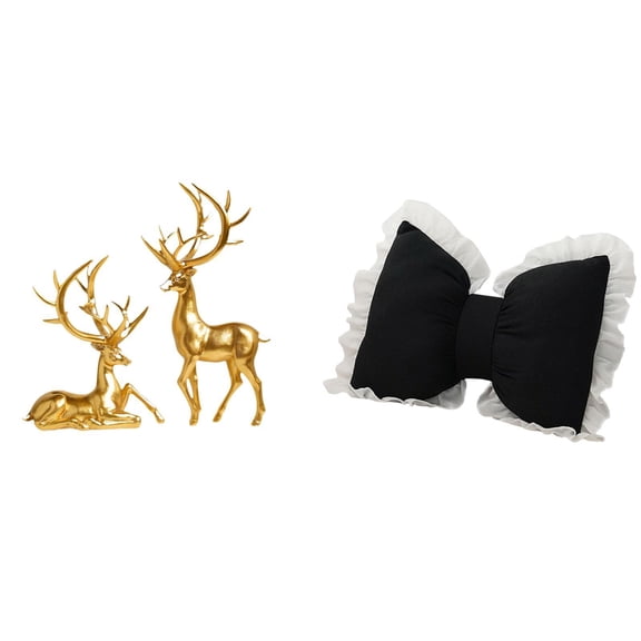 3 Piece Deer Sculpture Statue Couple Deer Statues Cute Bow Cushion Comfortable Material for Modern Home Office