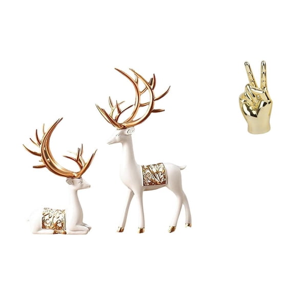 3 Piece Deer Sculpture Statue Hand Gesture Resin Decor for Home Office Living Room Shelf Table Display