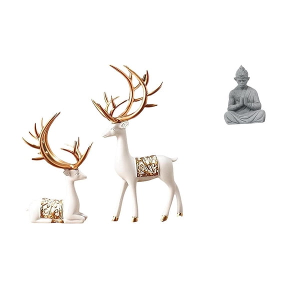 3 Piece Deer Sculpture Statue Monkey Buddha Figurine Resin Material for Hotel Patio Backyard Decor Lovers