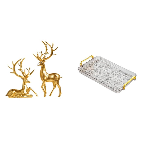 3 Piece Deer Sculpture Statue Serving Tray Resin Material for Housewarming Home Living Room Decor