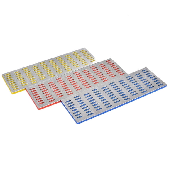 3-Piece Diamond Sharpening Stones Set Whetstone Sharpening Tool Coarse Medium Fine Grinding for Kitchen Knives Hard Alloy Blades 9.45 inches / 24 cm Red Yellow Blue Color Assortment