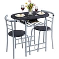 thumbnail image 1 of 3-Piece Dining Room Table Set, Kitchen Table & Chair Sets for 2, Compact Table Set w/Steel Legs, Built-in Wine Rack for Breakfast Nook, Small Space, Apartment, Black, 31.5x21x29" (LxWxH), 1 of 17