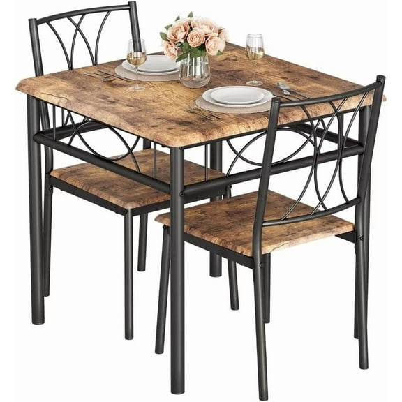 3-Piece Dining Room Table Set Kitchen Table for 2 Wooden Kitchen Table and Chair Set for Small Space, Rustic Brown