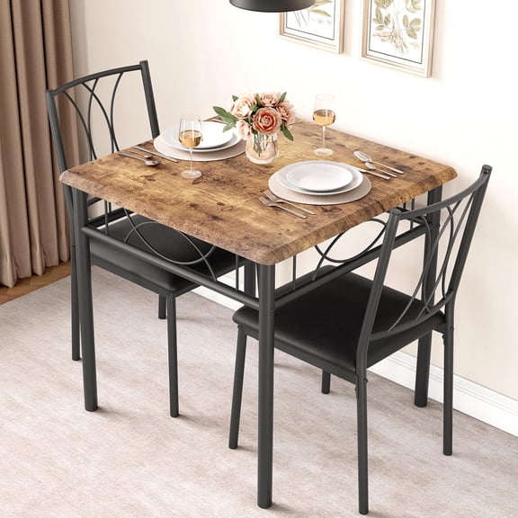 3-Piece Dining Room Table Set Kitchen Table for 2 Wooden Kitchen Table and Chair Set for Small Space, Rustic Brown