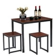 thumbnail image 1 of 3 Piece Dining Room Table Sets, Modern Bar Table Set, Kitchen Table and Chairs for 2, Metal Frame and MDF Tabletop Dining Table, Mid Century Breakfast Set with Two Stools for Home, Walnut, Q10693, 1 of 11