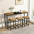 thumbnail image 1 of UHOMEPRO Dining Table Set for 3, Vintage Rectangular Counter Height Bar Table with 3 Stools, 4 Piece Bar Table Set for Kitchen Bar Dining Room Breakfast Nook, Hanging Stool Design, Natural + Black, 1 of 8