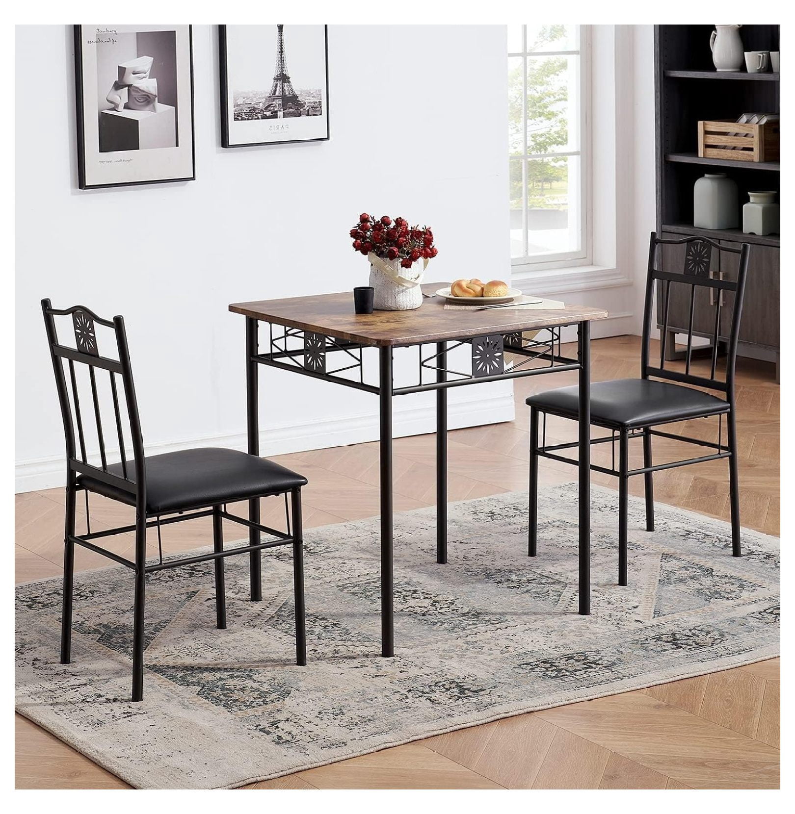 3-Piece Dining Room Wooden Kitchen Table and Pu Cushion Chair Sets for ...
