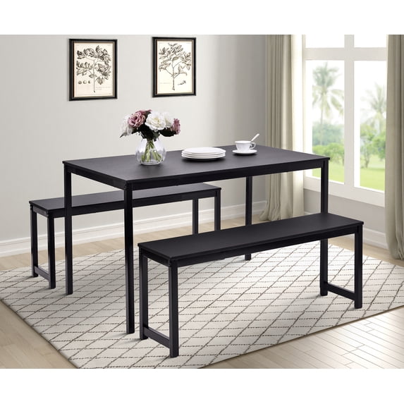 3 Piece Dining Set with 2 Benches, Modern Small Dining Table Set for 4, 29.9" Height Saving Space Kitchen Table Sets for Kitchen Bar Breakfast Nook, JA1631