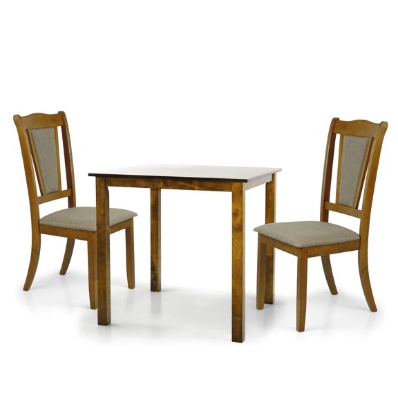 3 Piece Dining Set, 2 Classic Style Solid Wood Nova Upholstered Chairs w Square Dining Table, Kitchen Set for Two, Modern Dining Table Set, Medium Brown