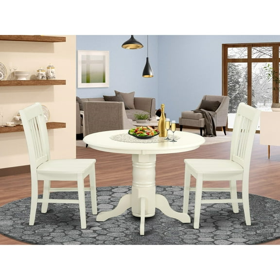 3 Piece Dining Set - Elegant and Versatile - Round Table with Linen Off-White Finish - Ideal for Casual Meals and Family Gatherings - Seats up to 4