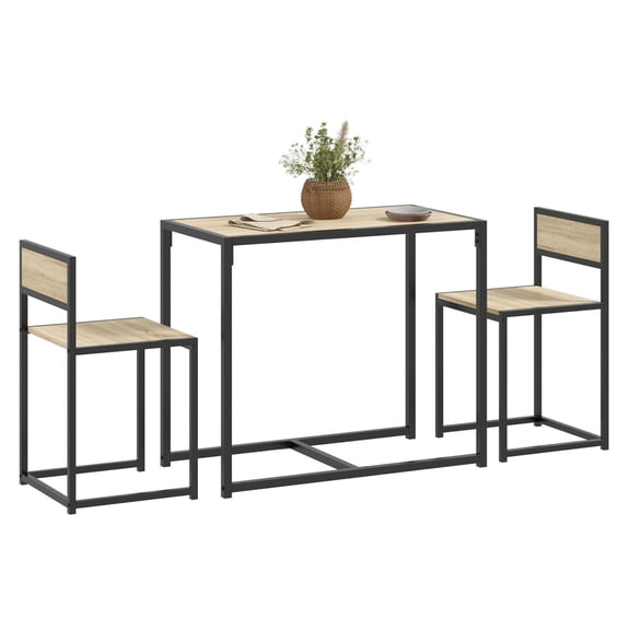 3-Piece Dining Set, Industrial Kitchen Table with Chairs, Rectangular Oak Table