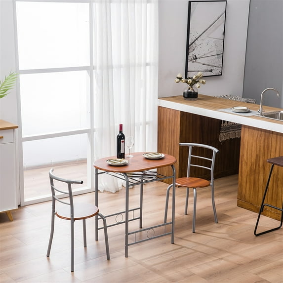 3 Piece Dining Set, Small Kitchen Dining Table Set for 2, Breakfast Table Set, Wooden Table and 2 Chairs with Metal Frame and Wine Rack, for Small Space/Dining Room/Apartment, Brown, D8979